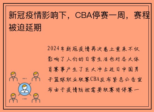 新冠疫情影响下，CBA停赛一周，赛程被迫延期